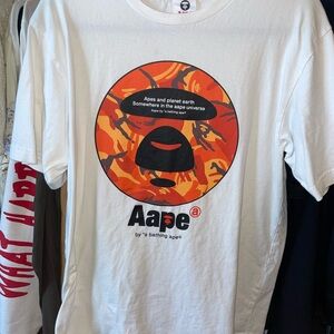 Aape White T-Shirt with Orange Graphic